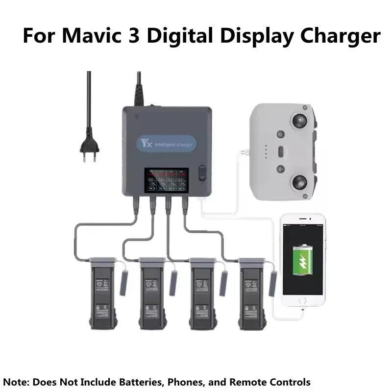 For Mavic 3 Battery Digital Charger Storage and Charging Mode Fully Charged with 4 Batteries for approximately 150 minutes