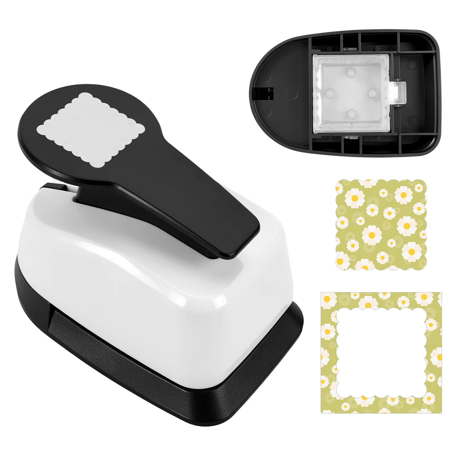 DIY Stamp Puncher Square Scalloped Lace Edge Paper Punch Craft Tool Lever Action Craft Paper Punch for Scrapbooking Cards Making