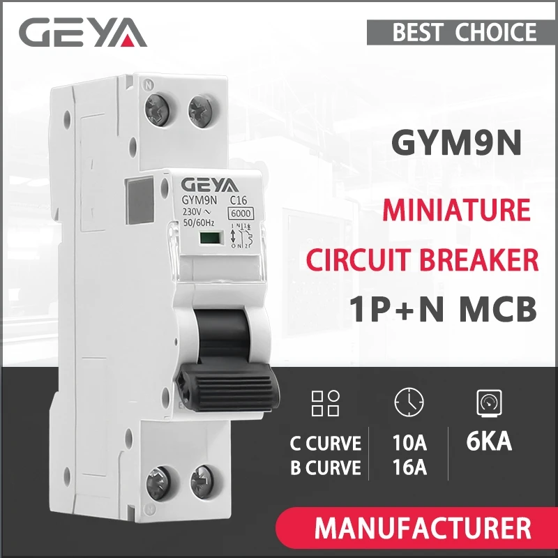 GEYA GYM9N DPN Mini Circuit Breaker MCB 1P+N MCB 10A 16A 220V AC Circuit Breaker 6KA C Curve  B Curve