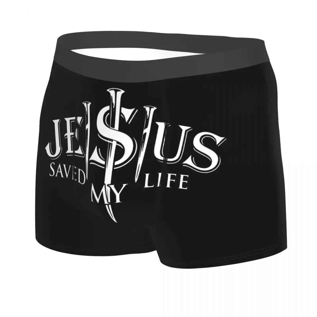 Jesus Saved My Life Underwear Men Sexy Print Christ Religion Christian Faith Boxer Shorts Panties Briefs Soft Underpants