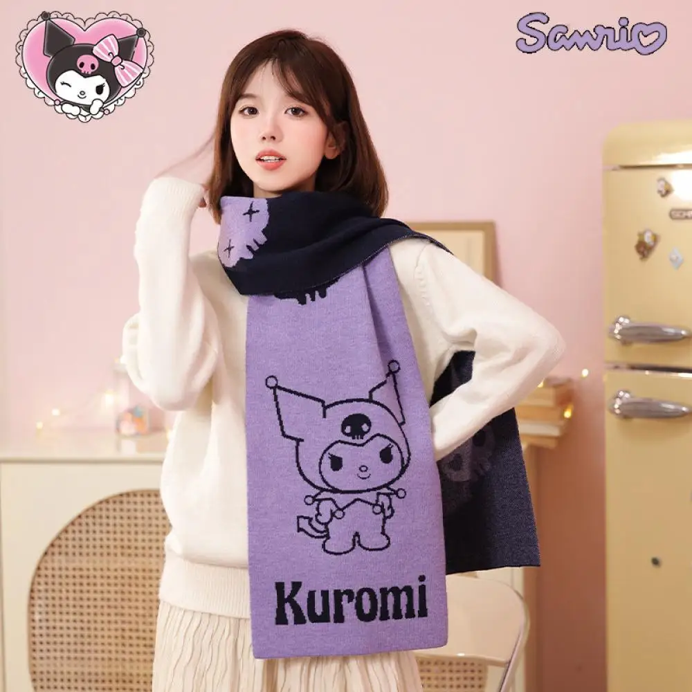 New Kawaii Sanrio Kuromi Plush Scarf Anime Hello Kitty Cinnamoroll Winter Cartoon Thicken Keep Warm Soft Sweet Girl Student Gift