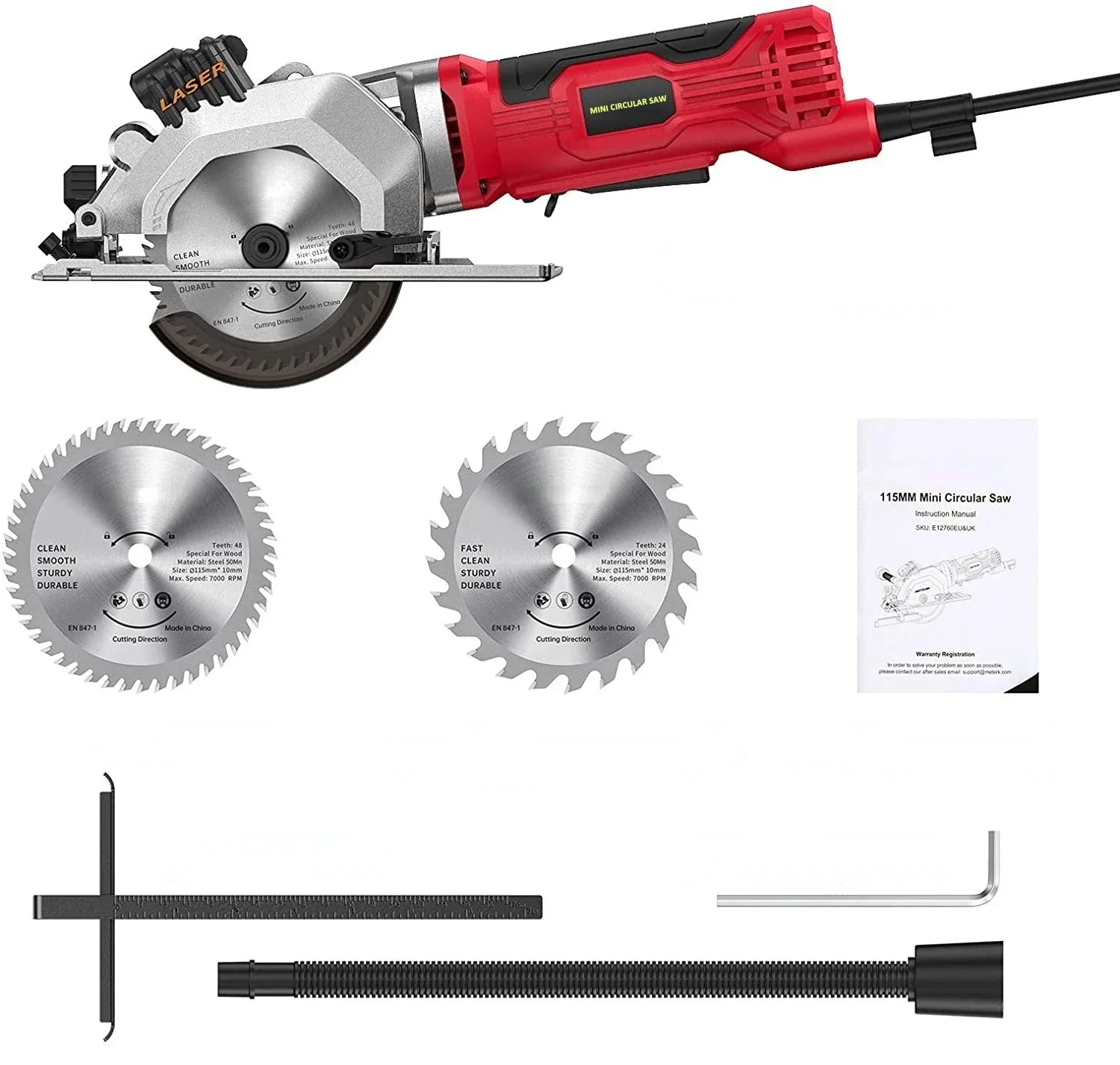 

-580W 115MM For Mini Portable Circular Saw 24 And 48 TCT Blade Laser Guide For Wood PVC Pipe Cutting Power Tools