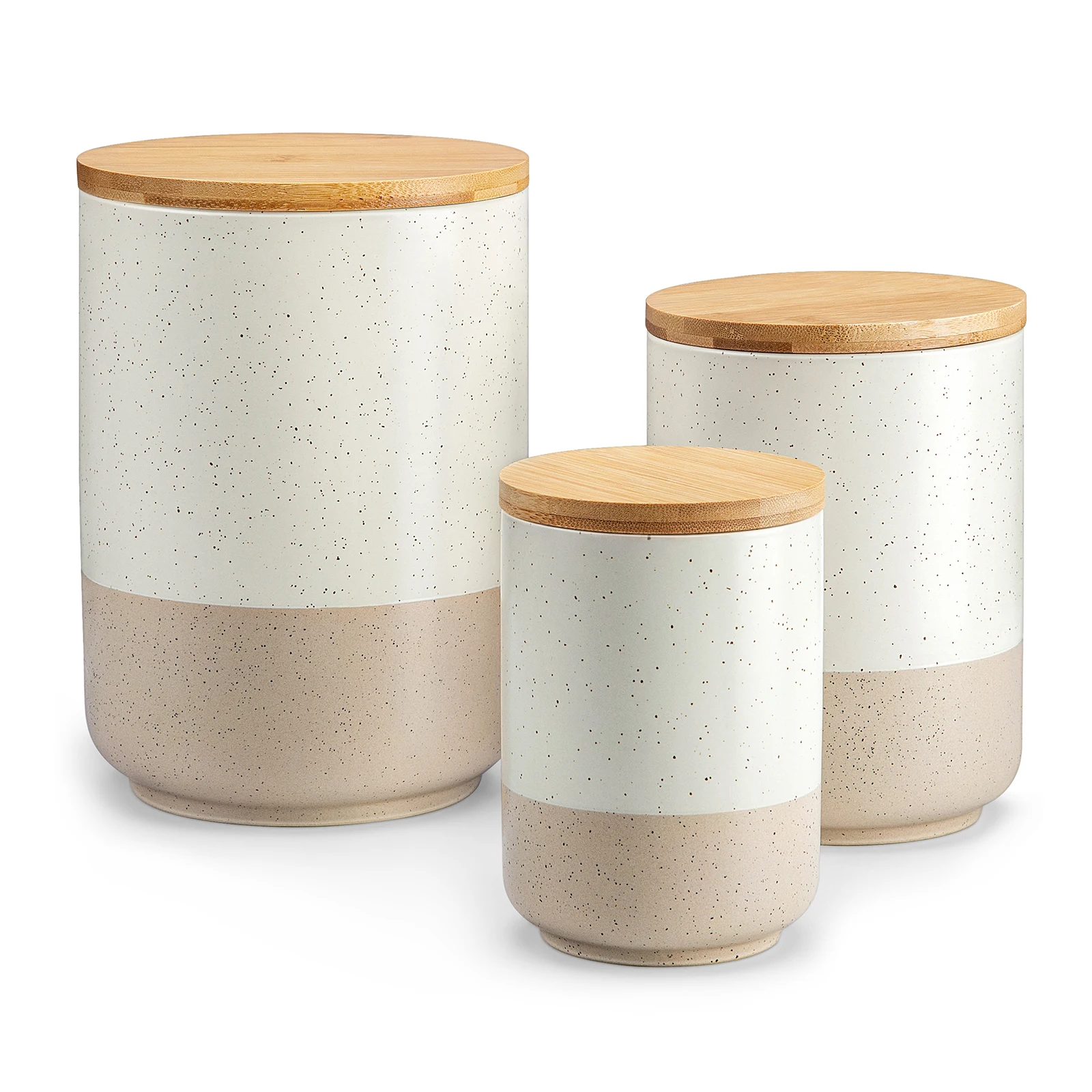 

vancasso Storage Canister Sets for Kitchen Counter Ceramic Food Storage Jars with Airtight Wood Lids for Coffee/Sugar/Tea/Flour.