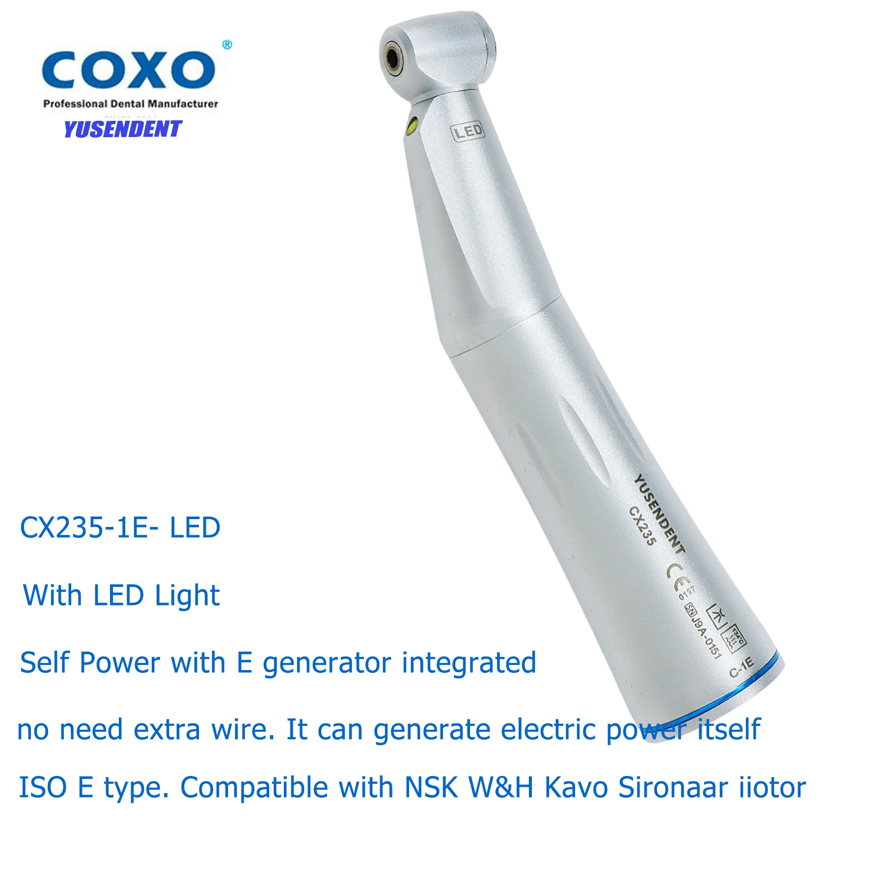 COXO Dental LED Low Speed Fiber Optic Contra Angle Turbine Handpiece Ceramic Bearings Spare Cartridge Head CX235-1E Fit NSK Kavo