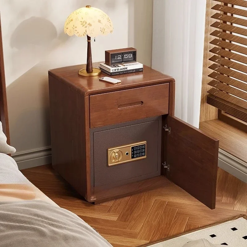 طاولة بجانب السرير من الخشب الصلب آمنة، نوع مخفي متكامل، منزل بسيط مضاد للسرقة #2