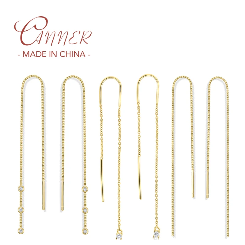 

CANNER 925 Sterling Silver Trend Long Wire Tassel Chain Bling Zircon Pendants Drop Earrings Women's Hanging Earings Jewelry 2pc