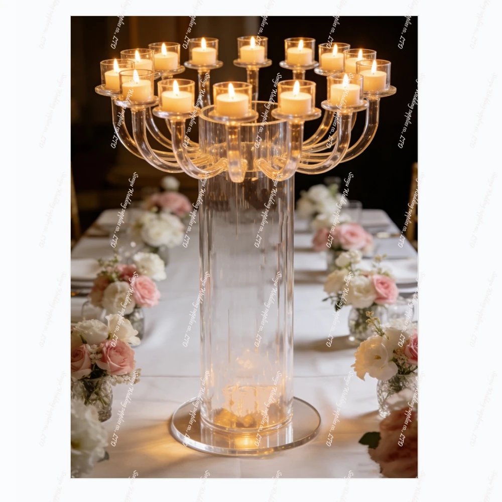 4pcsH 50cm 10 Arms Clear Acrylic Candelabra, Candle Holder Table Centerpiece for Wedding Candlelight Dinner Housewarming Party