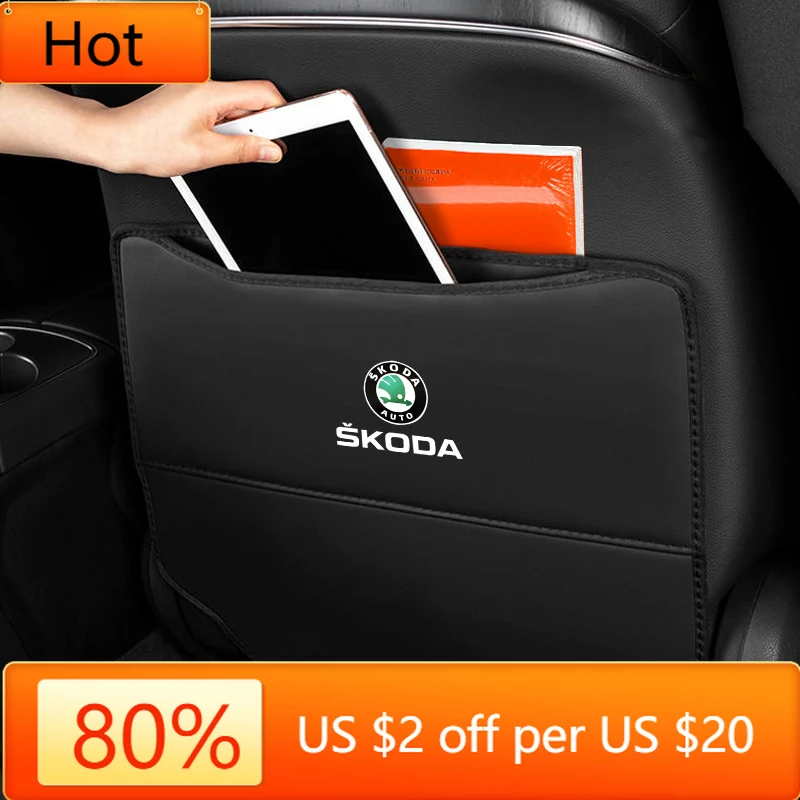 

Для Skoda, автомобильная наклейка 2025 года, новая кожаная защита на спинку автомобильного сиденья, обивка автомобиля для Skoda Octavia A2 A7 Kodiaq Enyaq iV K