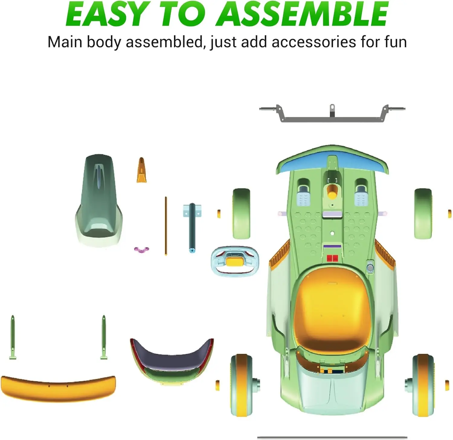 Go Kart، سيارة كارت الانجراف الكهربائية مع مقعد قابل للتعديل 24 فولت 7 أمبير في الساعة ركوب خارجي على لعبة محرك 2 * 200 وات، 8.1 ميلا في الساعة، أضواء LED 6-12 سنة