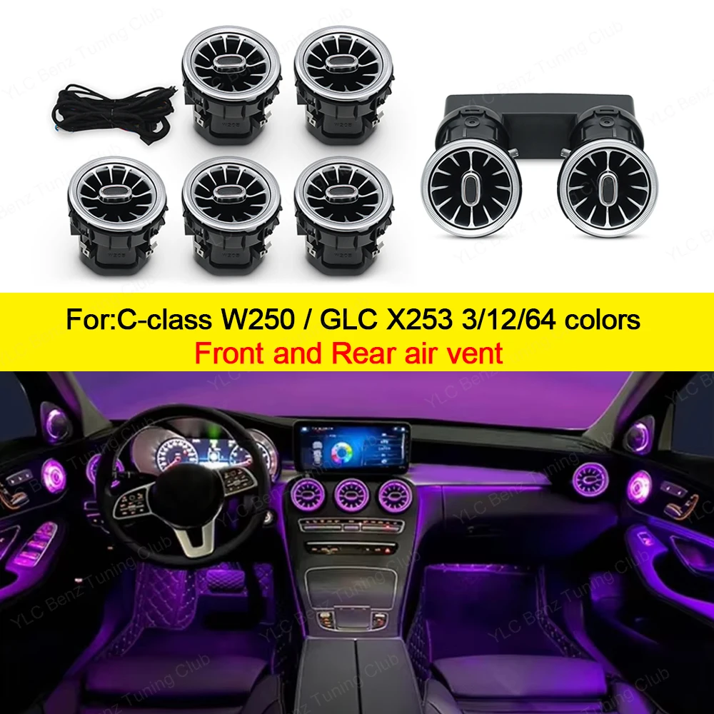 3/12/64Colors Rear Front Air Conditioning For Mercedes-Benz C Class W205 GLC X253 Car AC Interior Air Vent Outlet