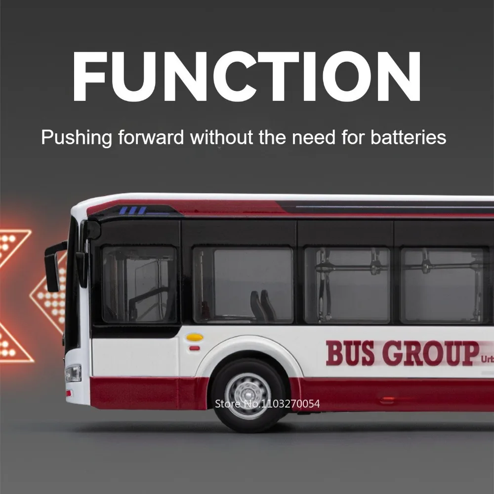 1:42 nuevo autobús energético, modelo de aleación, coche fundido a presión, juguetes, sonido, luz, puertas extraíbles, vehículos en miniatura abiertos, rompecabezas para niños, juguete para regalo