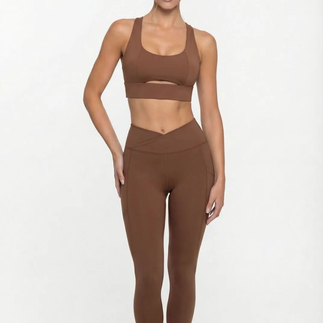 

Женский комплект для йоги: топ с перекрестной спинкой и леггинсы с высокой талией, дышащие, влагоотводящие, утягивающие, для йоги и спортзала