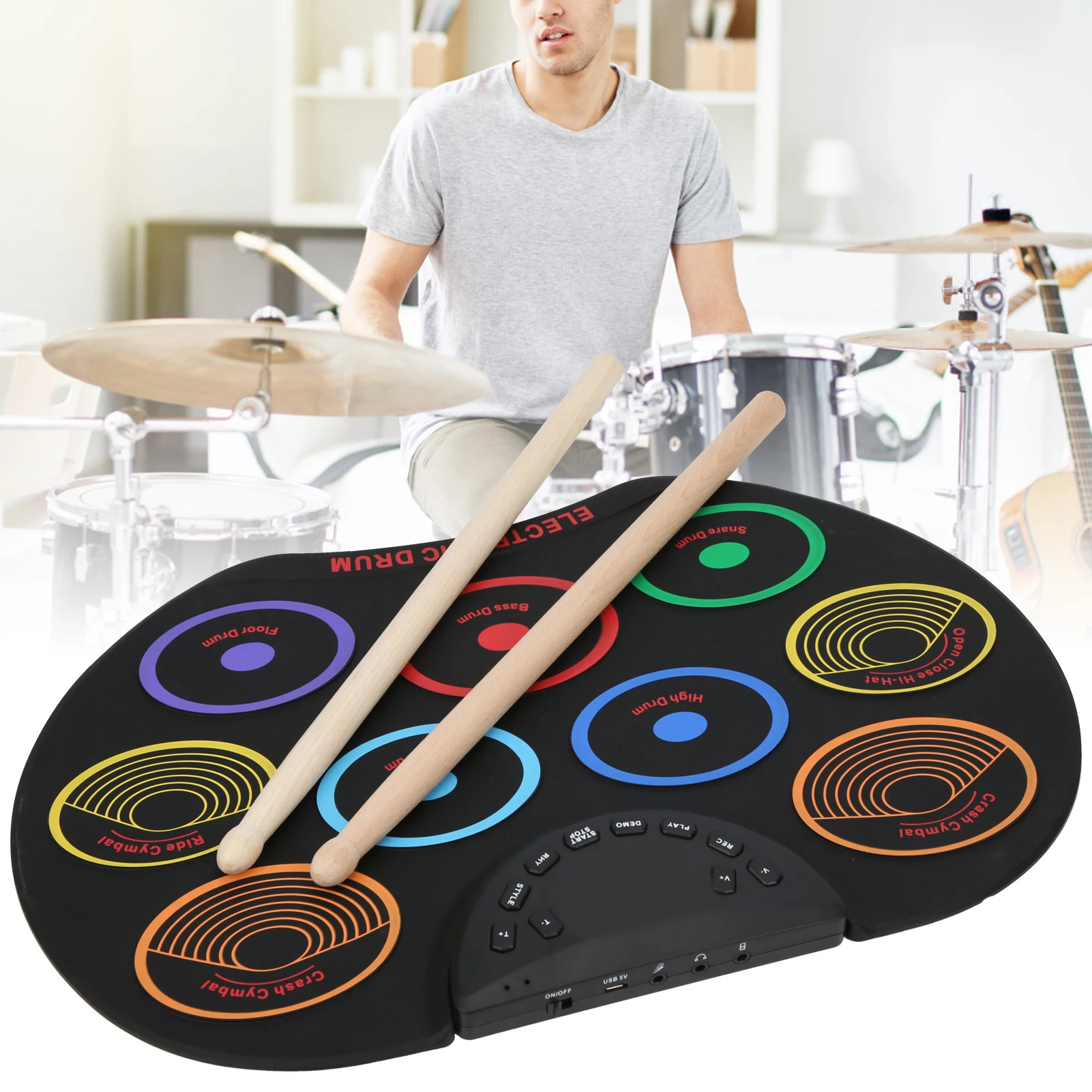 Electronic Drum Pad Portable Colored Hand Rolled Adult Beginner Percussion Instrument