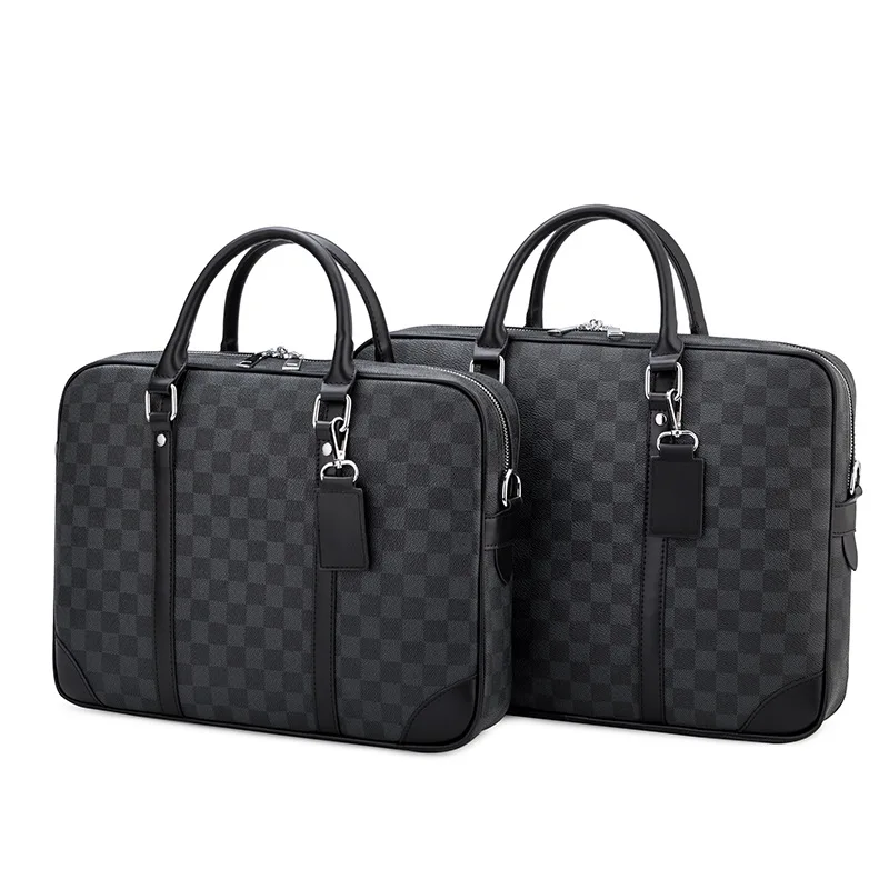 New fashion men's bag black plaid business computermen's old flower handheld briefcase