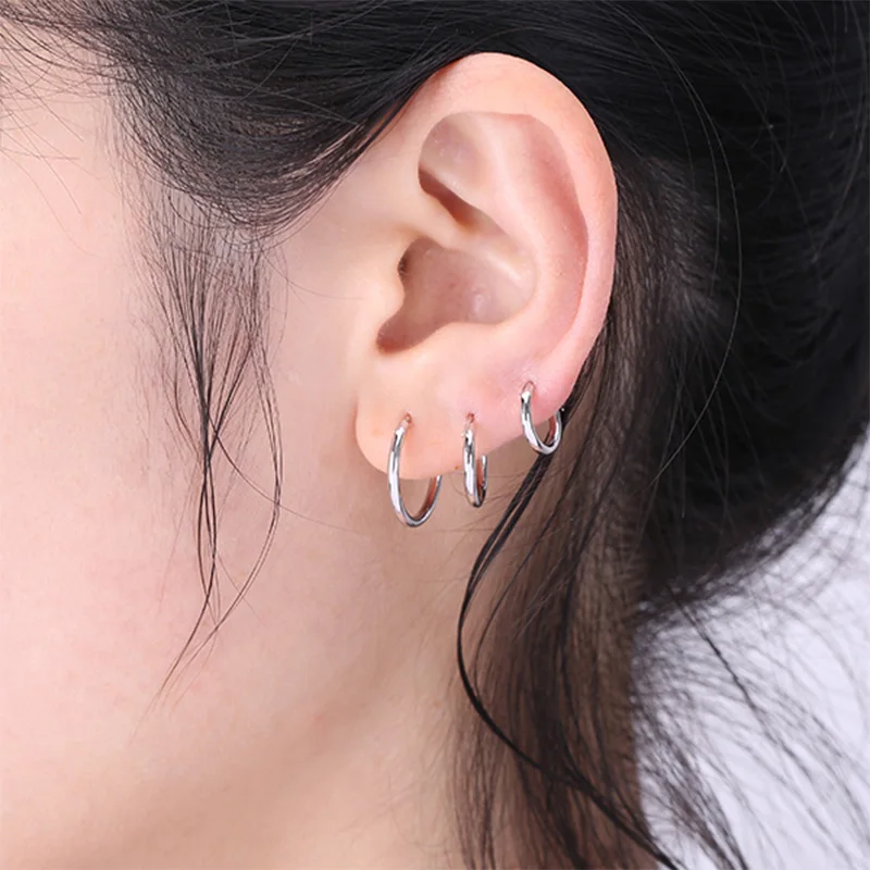 5 pair Women/Man Stainless Steel Small Hoops Earring Piercing Ear Cartilage Tragus Simple Thin Circle Anti-allergic Ear Buckle image 5