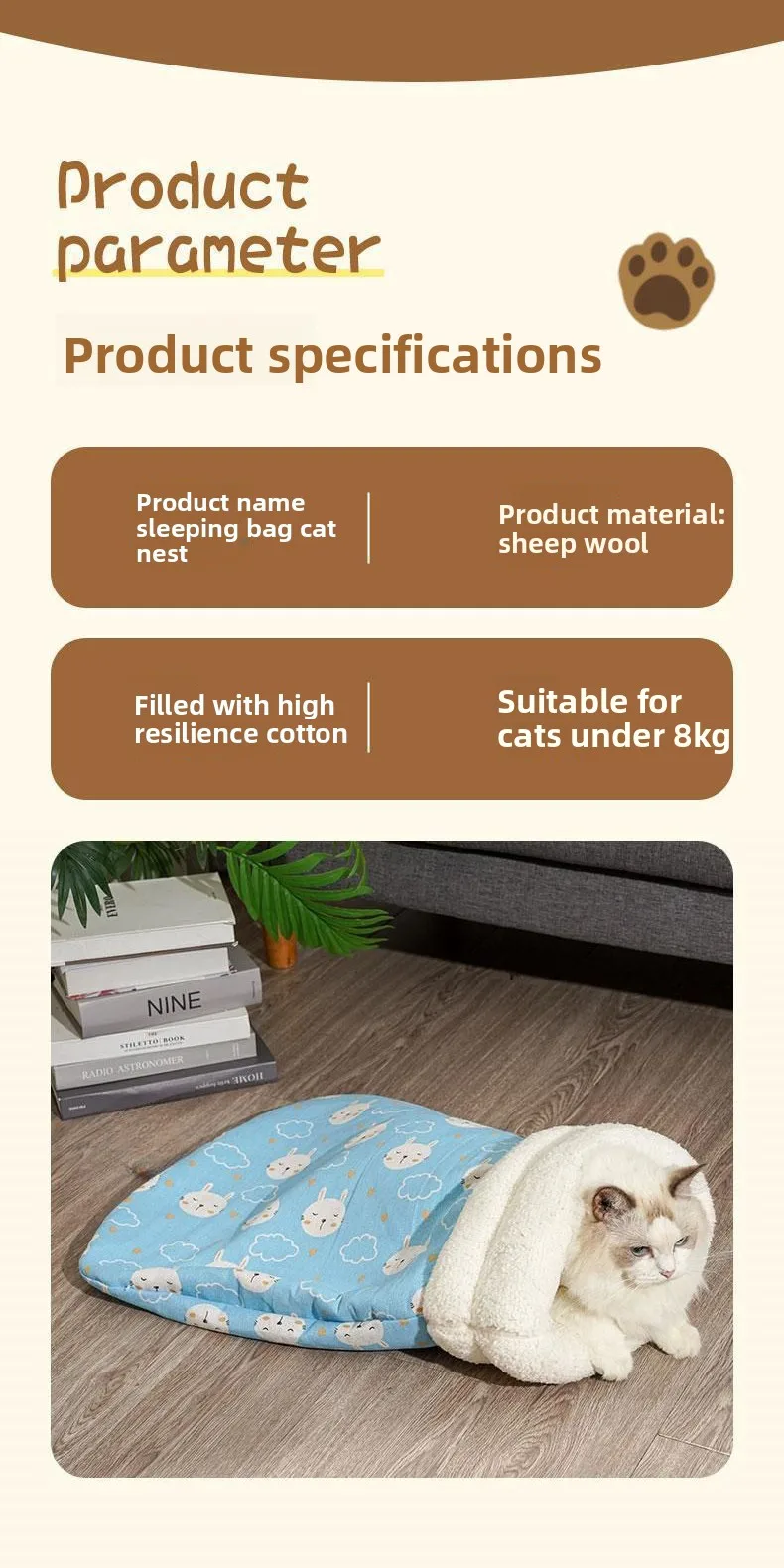 Katzen-Nest Winterwärme Halbgeschlossener Katzenschlafsack Tiefschlaf-Design für Katzen Bettwäsche Katzenmatte Haustier-Universal – Detail 11