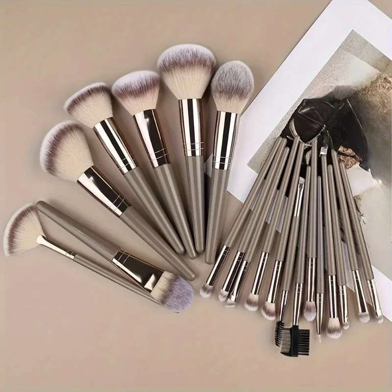 10–15 Pcs New Champagne Gold Makeup Brush Set, Professional Blush, Eyeshadow, Brow & Contour Beauty Tool Kit