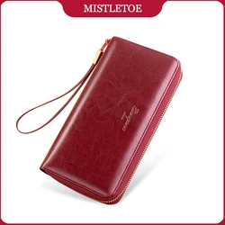 Women Cowhide Genuine Leather Wallet Travel Card Holder Zipper Long Wallet for Women Birthday Gifts