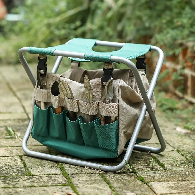 Foldable Canvas Garden Tool Storage Stool Multifunctional Portable Carry Bag For Shovels Pruning Shears