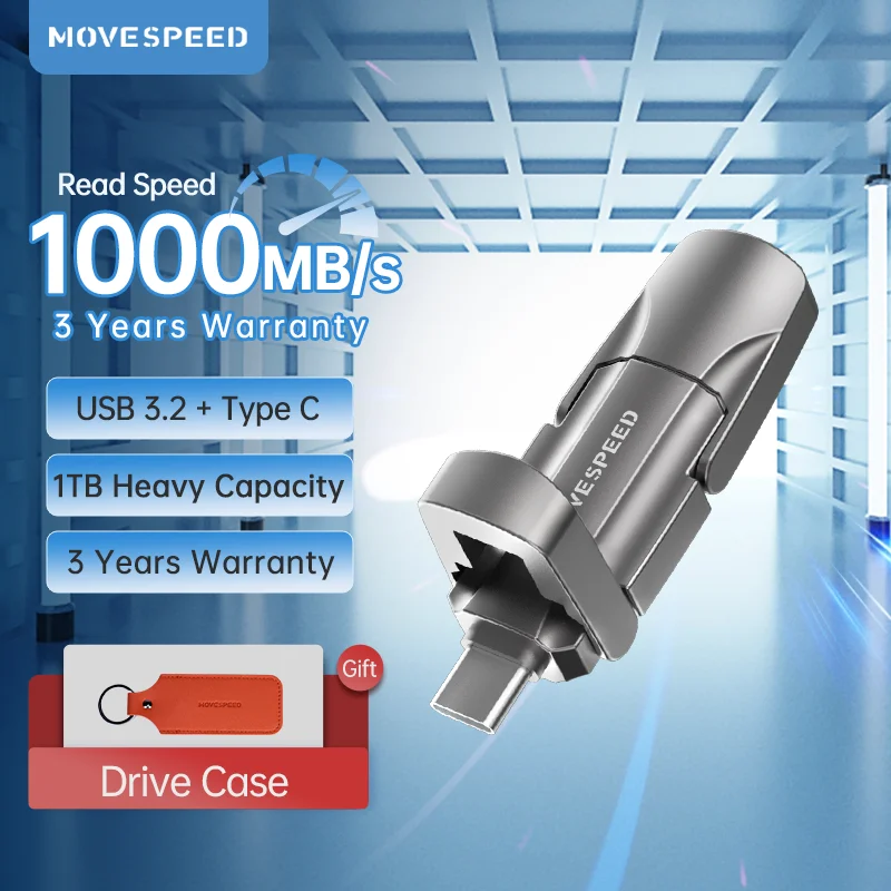 MOVESPEED 펜드라이브 USB 3.2 2 세대 C타입 플래시 드라이브, 스마트폰 태블릿 PC 노트북용 펜 드라이브, 1000 MB/s, 2TB, 1TB, 512GB, 256GB, 128GB 