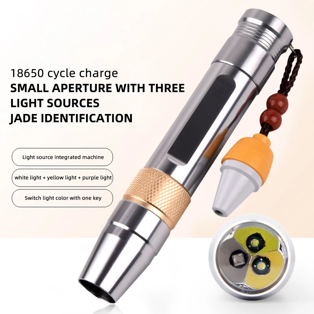 White Yellow 365nm Ultraviolet Flashlight 3 Light Source Gemstone Identification Torch Rechargable UV Lights Lamp with Battery