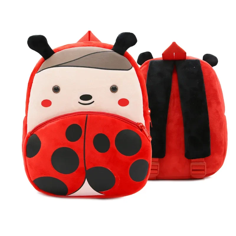 Children School Backpack Cartoon Ladybug Design Comfortable Soft Plush Material For Toddler Baby Kindergarten Kids Snacks Bag