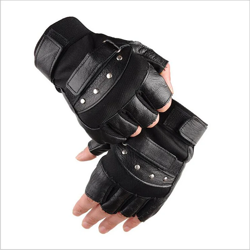 Cool Half Finger PU Leather Rivet Hip Hop Punk Glove Men Outdoor Sport Fitness Bike ciclismo Gym Mitten S40