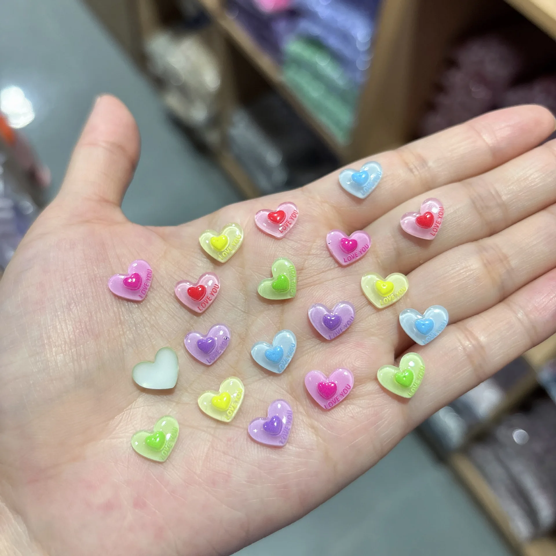 100Pcs/Pack 3D Double Love Nail Charms - Romantic Interlocking Heart Resin Decor for Couple Manicures