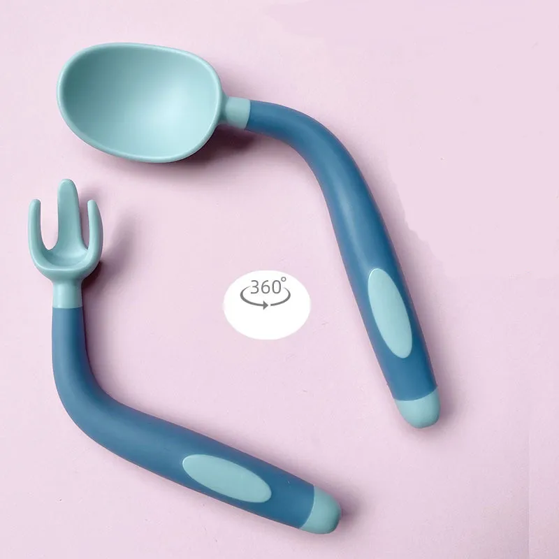 Baby Silicone Spoon Fork for Baby Utensils Set Auxiliary Food Toddler Learn To Eat Training Bendable Soft Fork Infant Tableware