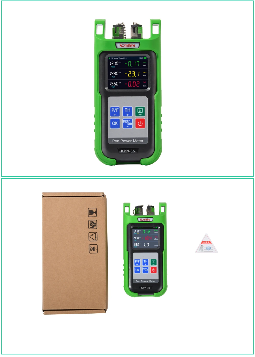 Imagem -04 - Komshine-pon Power Meter Kpn35 1310nm 1490nm 1550nm Identificador de Fibra com Built in Kfi40v Vfl Fiber Detector 10mw