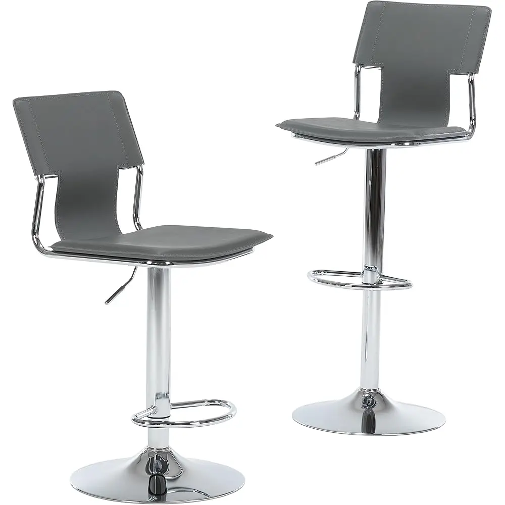 Grey Bar Height Chairs, Swivel Barstools With High Backrest, Bar Stools Set Of 2 For Kitchen Counter, Coffee Bar, Breakfast