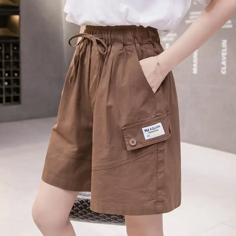 Loose Cargo Shorts for Women New 2025 Summer Korean-style Wide-leg Versatile Casual Shorts