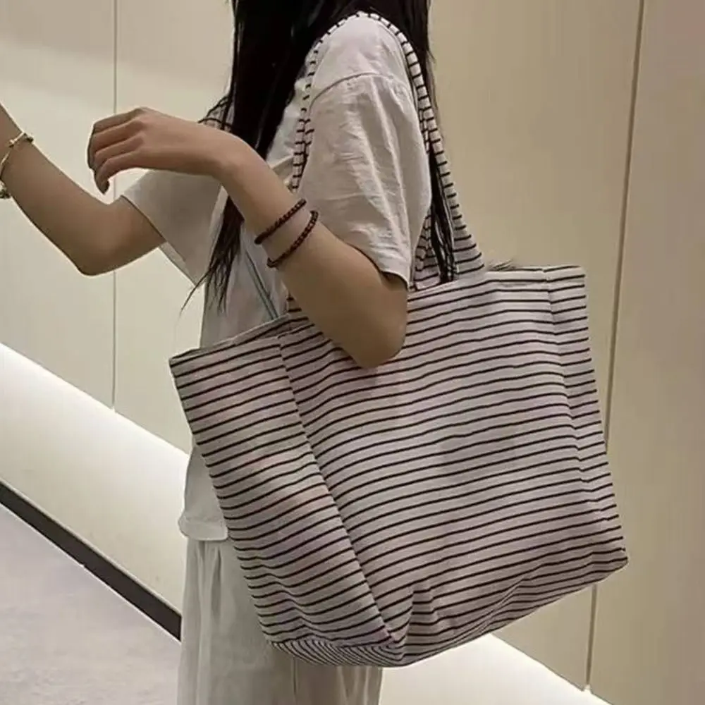 Polka Dot Print Canvas Tote Bag Stripes Print Check Print Large Capacity Tote Canvas Material Large Capacity Commuting Bag