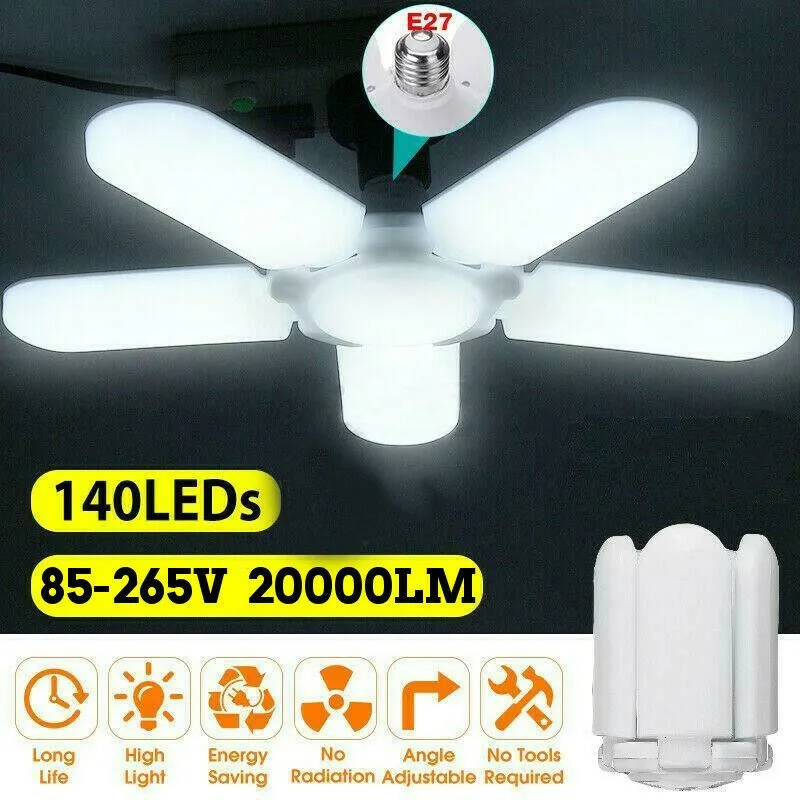 85W 20000LM 5+1 Blades Deformable LED Ceiling Garage Light Adjustable Shop Ceiling Lamp For Shop Warehouse Workshop Lighting