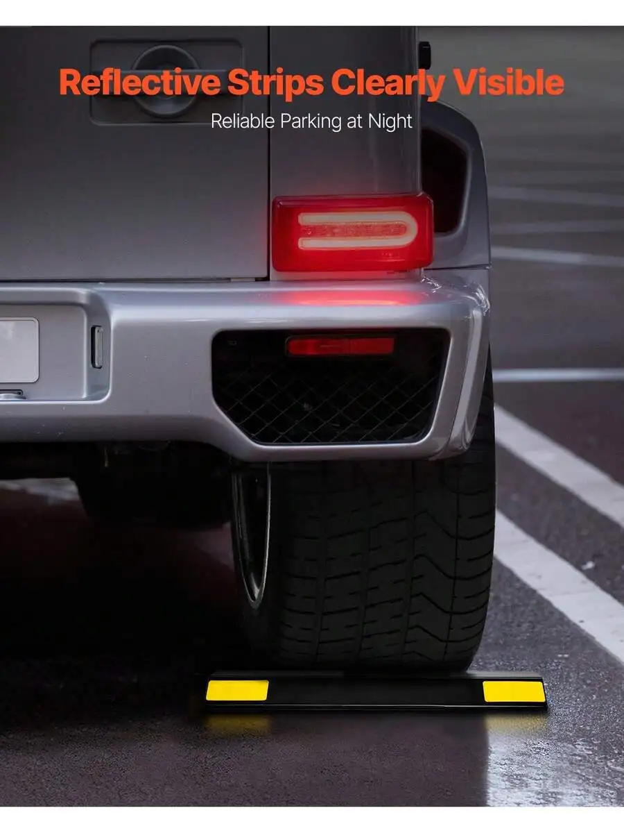 Parking Stopper, 18 Inch 2 Pcs Heavy Duty Parking Aid For Garage, PP Curb Garage Floor Stopper With Reflective Strips, Vehicles