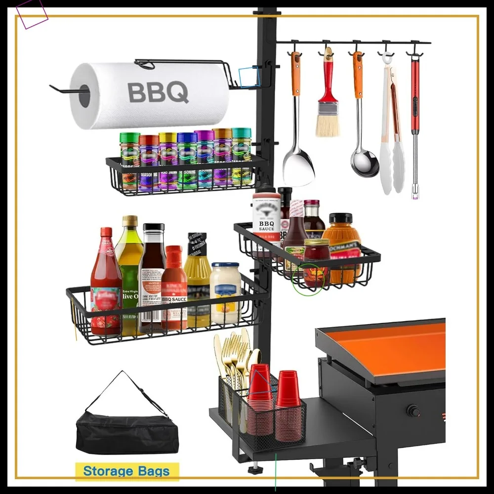 

Versatile BBQ Grill Organizer with Paper Towel Holder, Condiment Caddy, and Tool Hooks for Outdoor Cooking