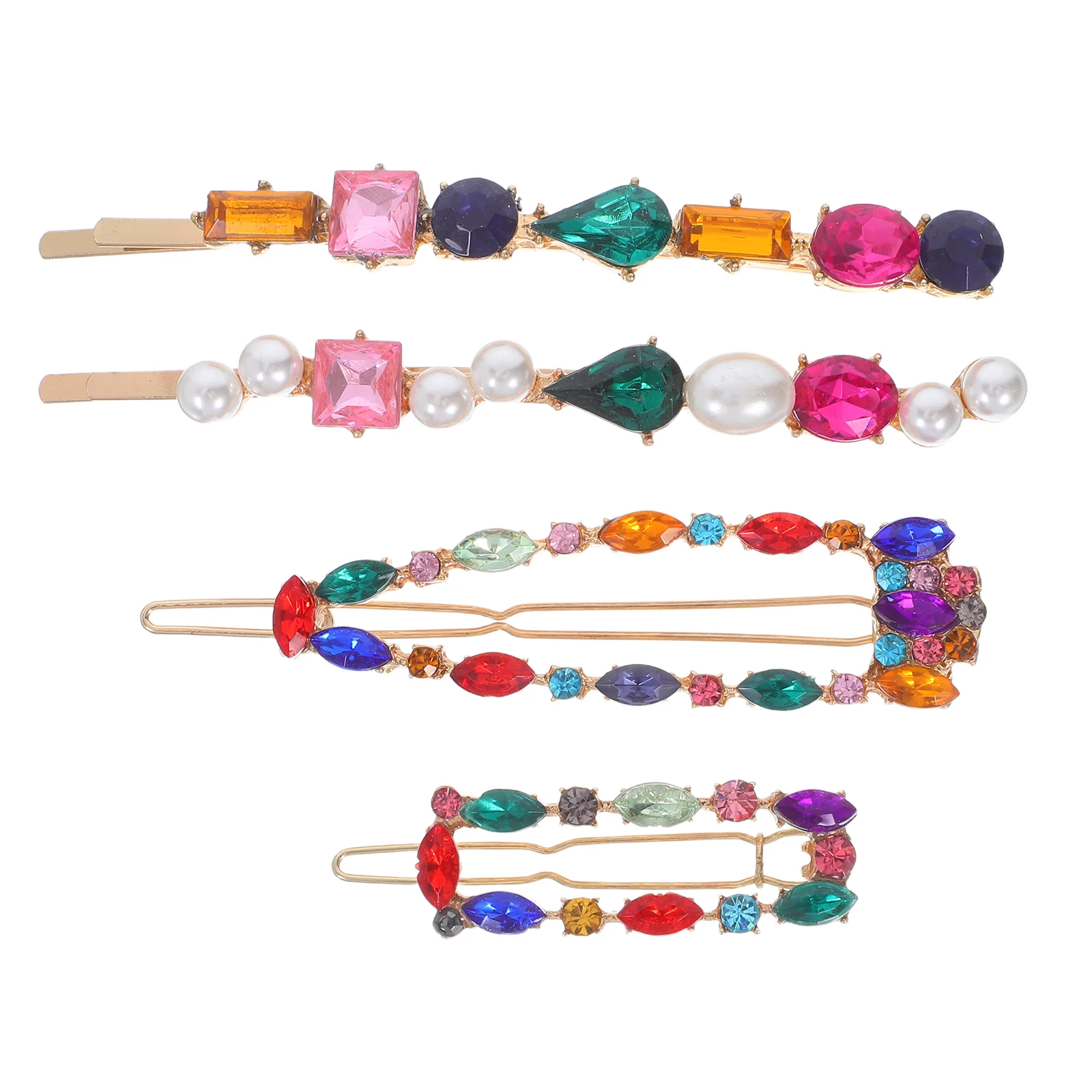

4 шт., заколки для челки из сплава со стразами, красочные стильные заколки для волос, заколки для волос для свадебной встречи, вечерние аксессуары для волос