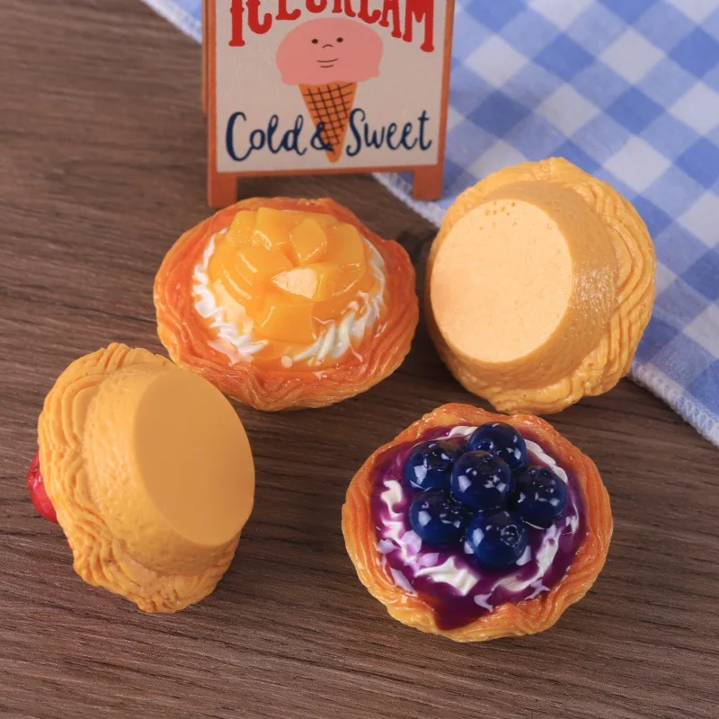 Mini Blueberry Mango Jam Egg Tart Cake Model Large Dessert Miniature Food Resin Craft Ornament Handmade Decoration Home Decor