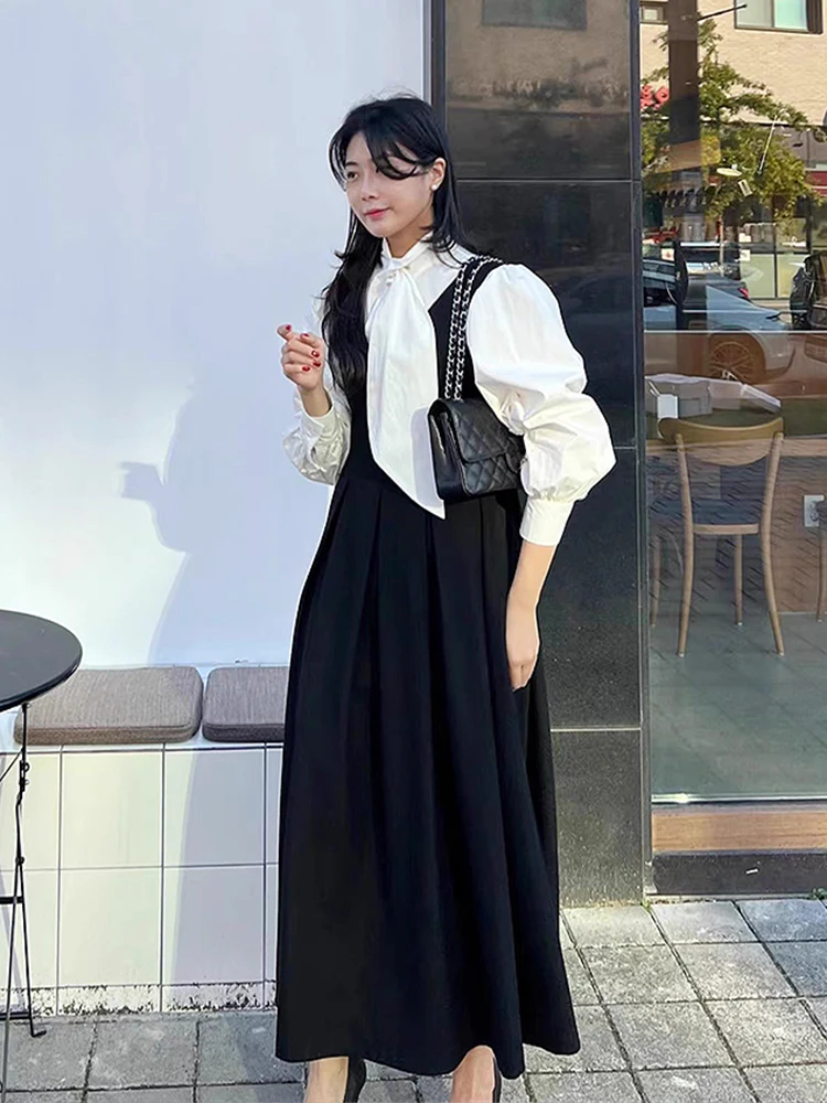 Ele White irt Gilet lungo con cintura Dr Set Chic Autumn Faion Abito da donna con impunture in vita