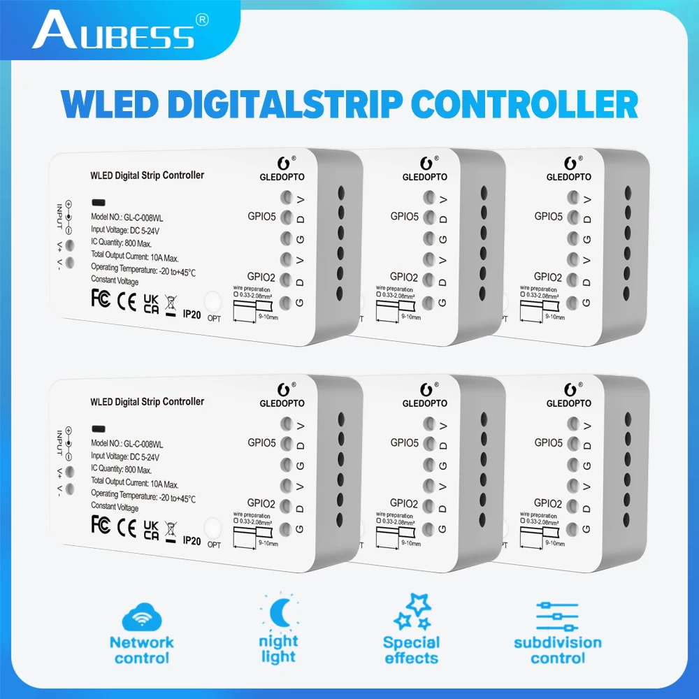 Aubess WLED Strip Controller LED Lighs Over 100 Dynamic Lighting Modes DIY WiFi APP Control 800 IC RGB RGBW For Bedroom Kitchen