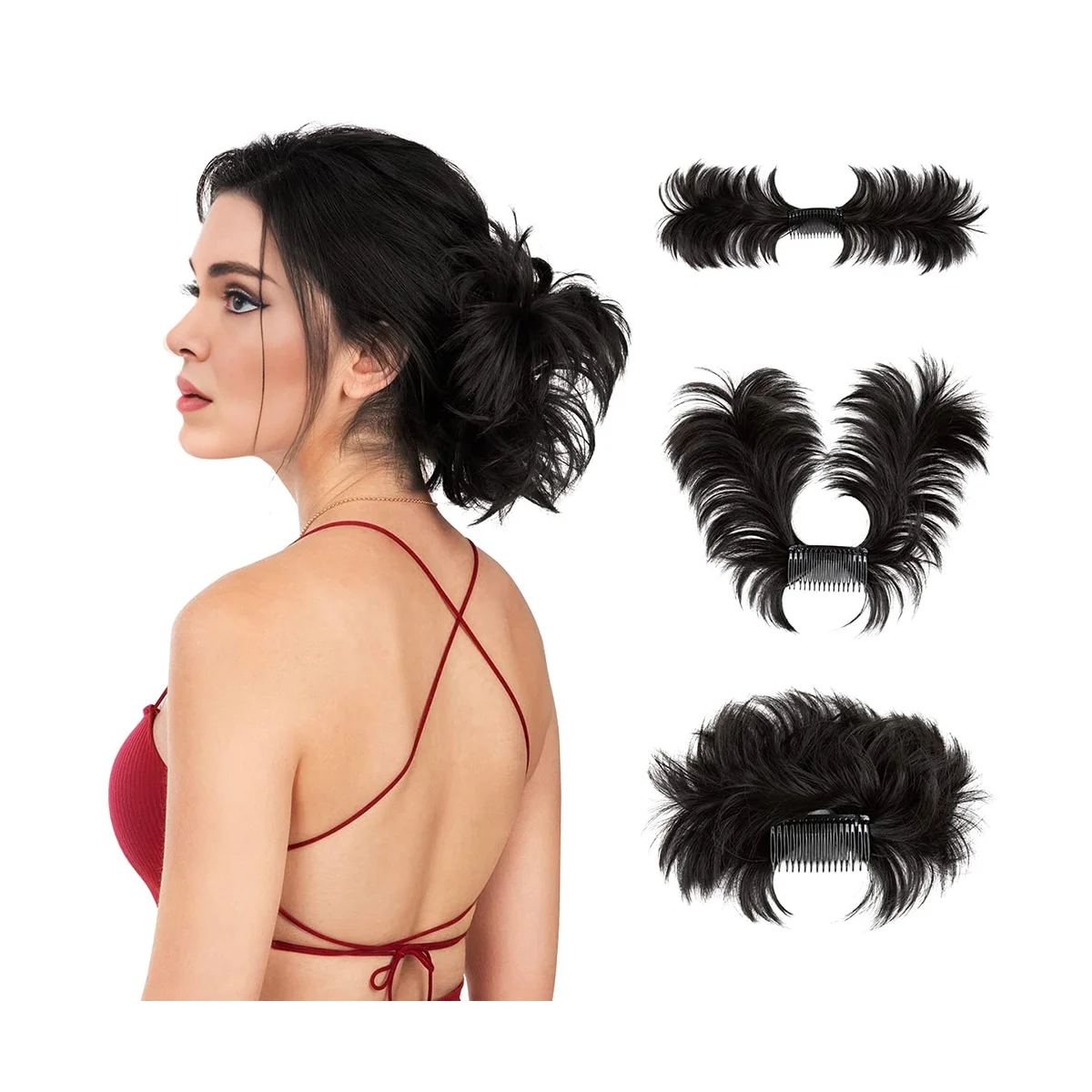 Messy Bun Hair Piece Side Comb Clip in Hair Bun Tousled Updo Hairpiece for Women Adjustable Tousled Updo D