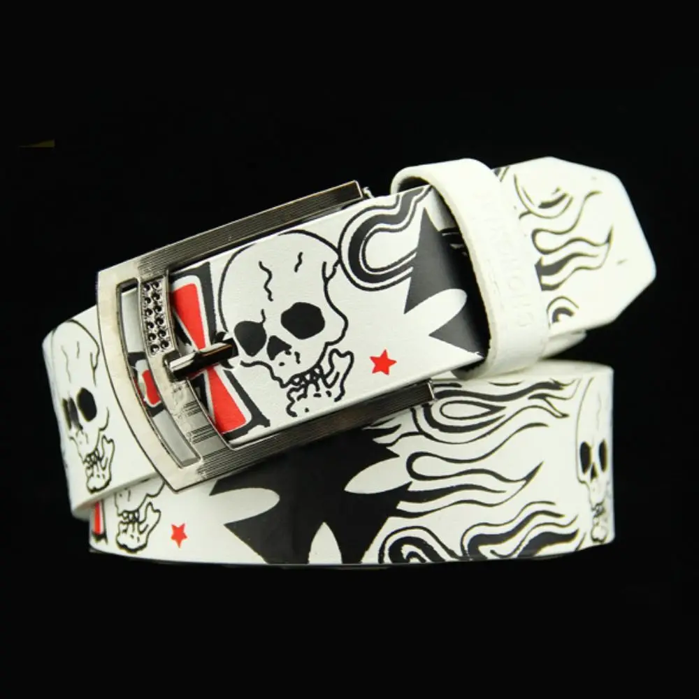 Y2K Punk PU Leather Belt Fashion Skull Cartoon Pattern Personality All-matching Female Waistband Japanese Cute Waist Strap