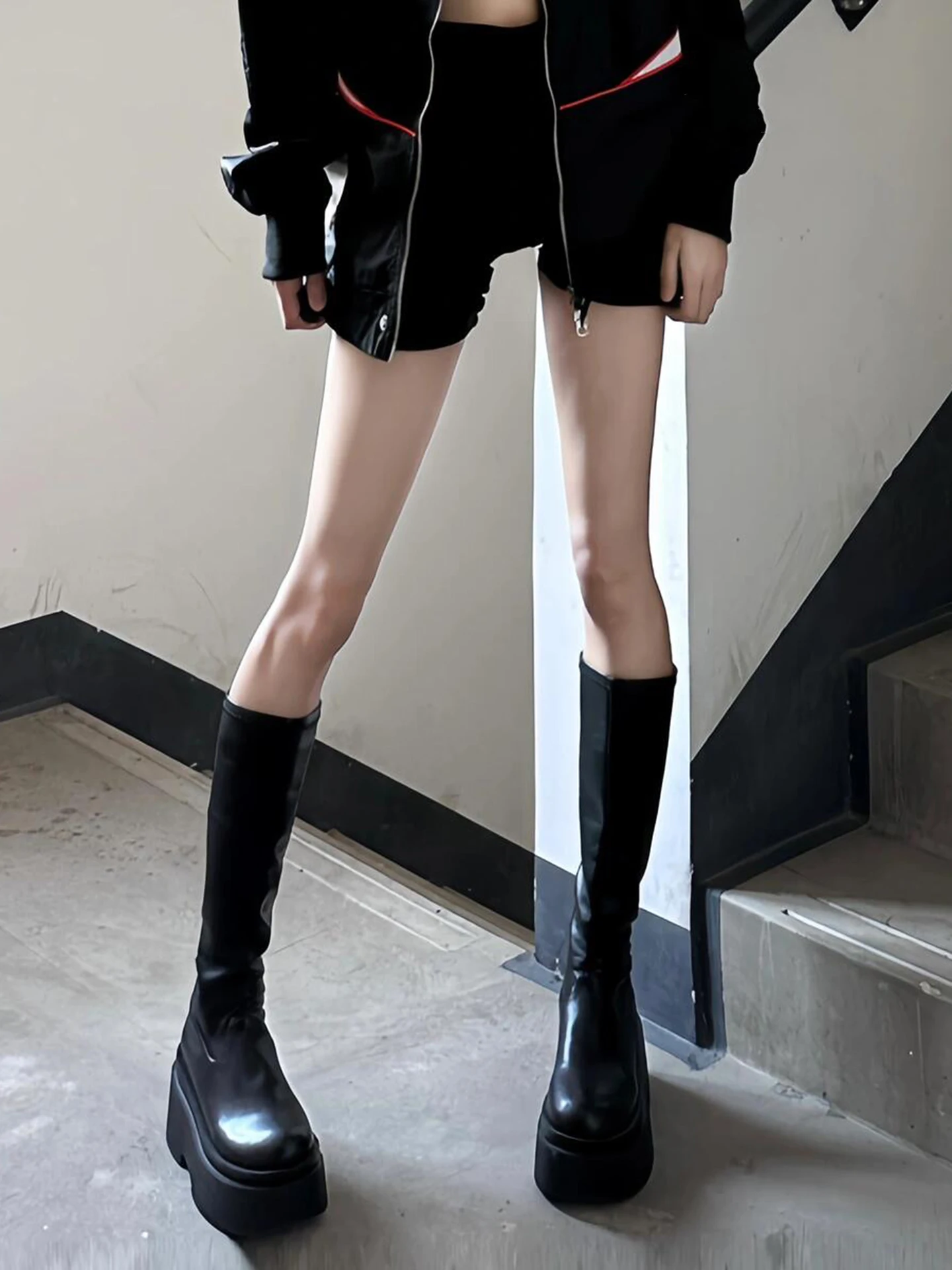 

Women's Thi Bot High Tube Boots Elastic Slim Fit Autumn Winter New Sle Bla Knight Boots round Toe Ultra-Fibers Lined