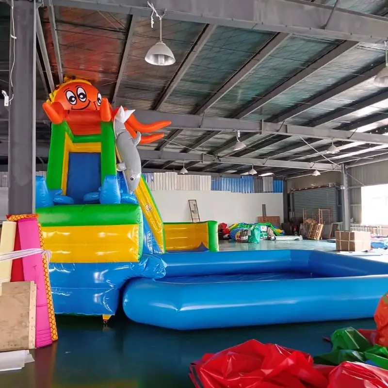 

100% PVC Commercial Crocodile Water Slide with Splash Pool & Climbing Wall, Heavy Duty Outdoor Backyard Kids Water Park Party