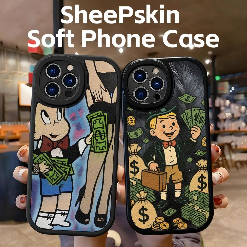 Чехол для телефона Richie Rich для iPhone 16, 15, 14, 13, 12, 11 Plus Pro Max, силиконовый чехол из овечьей кожи, черный Чехол для телефона Richie Rich для iPhone 16, 15, 14, 13, 12, 11 Plus Pro Max, силиконовый чехол из овечьей кожи, черный