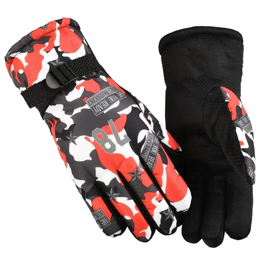 Ski Gloves Men Women Winter Snowboard PU Leather Non-slip Touch Screen Waterproof Motorcycle Cycling Fleece Warm Snow Gloves