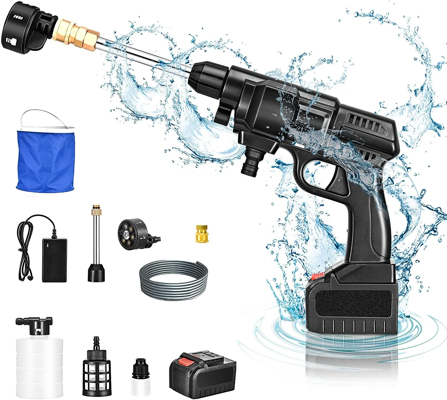 12V Cordless Power Sprayer Water Jet Cleaner High Pressure Washer Gun