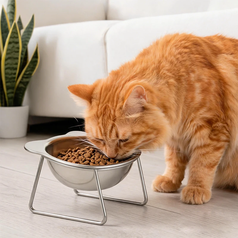 Cat Food Bowl, Non-Slip Anti-Spill Pet Feeder Bowl, Food Grade Durable Wide Mouth Cat Water Bowl, Shallow No Whisker Fatigue Fee