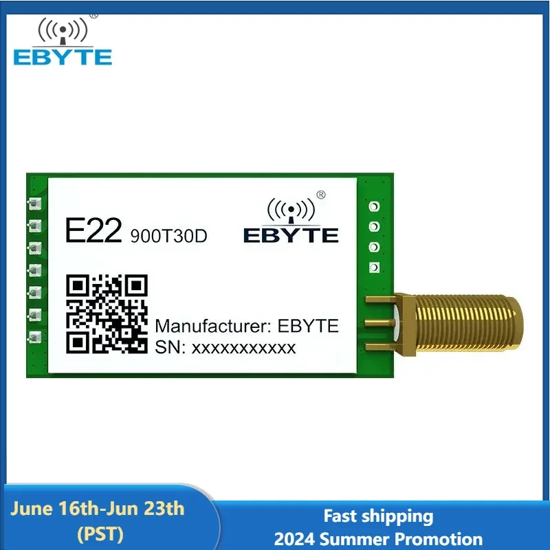 RF Chip LoRa Module E22-900T30D 868.125MHz UART Wireless Module 30dBm 10km Long Range Low Power Consumption DIP Package