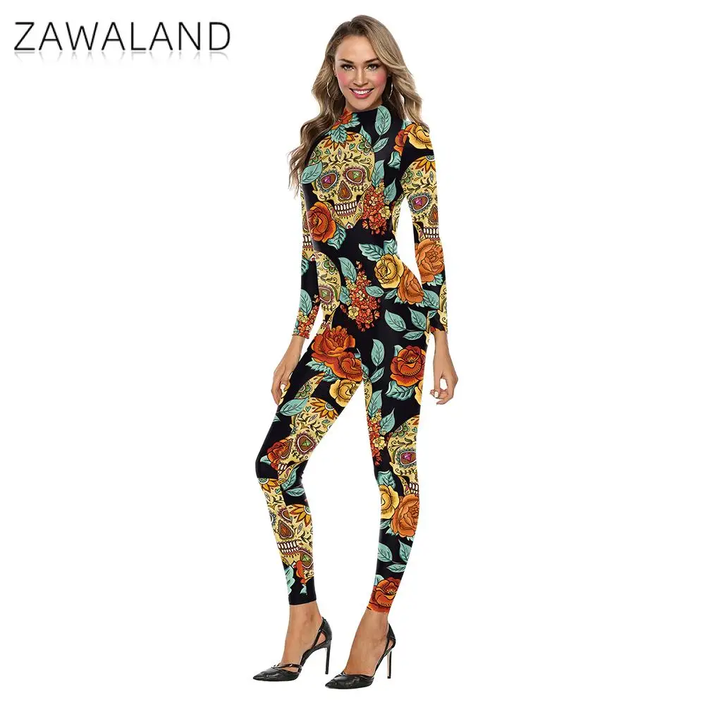 Zawaland-mono con estampado 3D de Zentai para mujer, trajes de fiesta de manga larga, Catsuits de licra, traje de Fitness, Steampunk